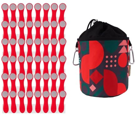bellaCott Lot de 48 pinces à linge avec ressorts de compression en acier inoxydable et poignée souple Rouge/gris, 1 sac à pinces à linge rétro rouge