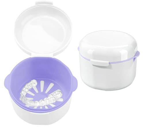 Boîte de Rangement pour Appareil Dentaire avec Panier - Porte, Dentier Portable et Élégant en Silicone, Boîte Orthodontique pour Appareil Dentaire, Boîte de Rangement pour Protège Dents (blanc)