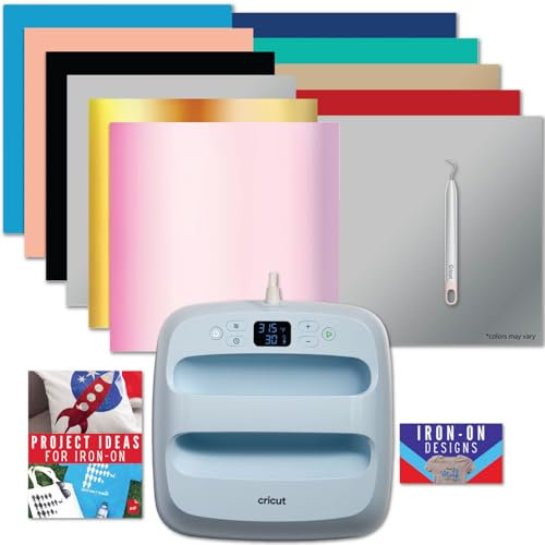 Cricut Easy Press 3 Presse à chaud 9 x 9 avec matériaux de transfert de chaleur et lot de vinyle – Presse à fer avec sublimation et matériaux HTV – Encre infusible et matériaux thermocollants – Lot de