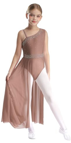 inhzoy Vestito da Balletto Ragazza Abito da Ballo Lirico Contemporaneo Marrone 11-12 Anni