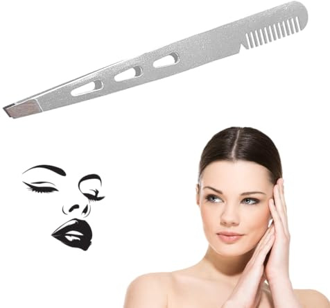 Pinzas profesionales para cejas con punta oblicua de acero inoxidable – Peine incorporado para precisión en la depilación facial y vello encarnado – Ideal para hombres y mujeres (blanco)