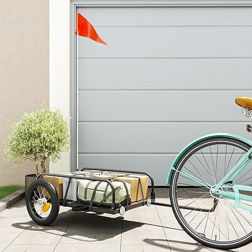 Xichuzi Fahrradanhänger für Lasten Schwarz 122x53x31 cm Eisen, Fahrrad Anhänger, Lastenanhänger, Handwagen, Fahrrad-lastenanhänger, Lastenfahrrad