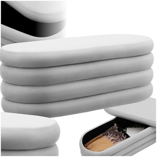 tectake® Sitzbank mit Stauraum, Sitzhocker, Hocker mit Stauraum, Pouf, Polsterhocker, Sitztruhe, Truhe mit Deckel, Truhenbank mit Stauraum, Möbel Wohnzimmer, 110 x 45 x 42 cm - Samtoptik grau