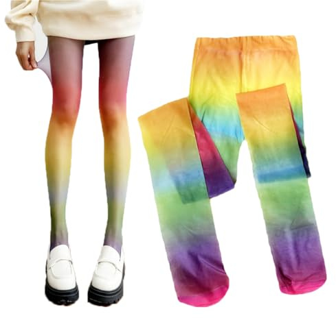 SMTCM Damstrumpbyxor regnbåge ogenomskinliga fina strumpbyxor gradient randiga strumpbyxor tunna sexiga neonlinjer leggings färgglada strumpbyxor nylonstrumpor för karneval temafest kostym cosplay