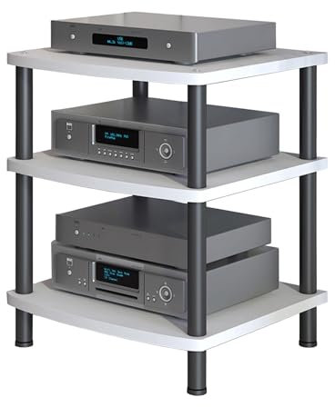 4 Tier AV Media Stand Cabinet Floor Standing Audio Rack Tower CD Player Stand Corner TV Stand Stereo Components Cabinet with Wooden Shelf for Home Entertainment (B 3 Tier)