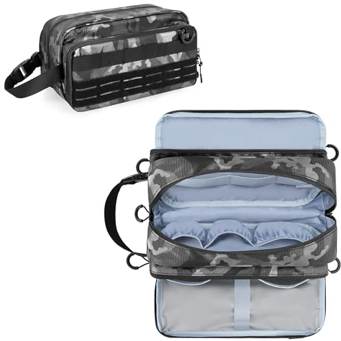 Prokva Beauty Case da Viaggio per Uomo, Borsa Igienica Tattica, Kit da Barba, Organizer per Articoli da Toeletta, Kit da Viaggio con Grande Capacità, Mimetica Nero (Solo Borsa Vuota)