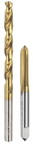 sourcing map Tap and Drill Bit Set, 1pcs 1/4-32 UNEF Straight Flute Thread Screw Tap & 1pcs 5.5mm Twist Drill Bit, Titanium Coated HSS-6542 Tapping Threading Tool Kit