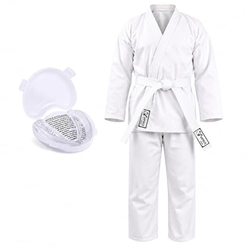 VIPER Karate Uniform with Belt and Free Gum Shield, White Poly-Cotton Training Suit (0/130cm)
