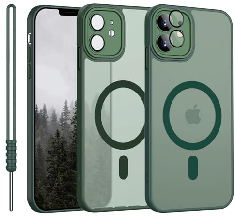 YUANDMI Cover Magnetica per iPhone 11 Cover con MagSafe, Custodia Per iPhone 11 Traslucida Opaca Case Ultra-Sottile Silicone Anti-Scivolo Resistente ai Graffi, Verde Scuro