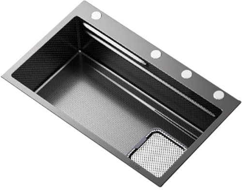 Großes Einzelbecken Aus Edelstahl 304, Einbauwaschbecken In Schwarz, Multifunktionale Rechteckige Küchenspüle, 14 cm Abfluss, Mit Zubehör(68 * 46cm)