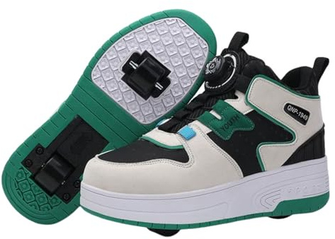 Surwin Schuhe mit Rollen Kinder Mädchen Jungen, Drehschnalle Halbhoher Turnschuhe mit Einziehbaren Hinterrädern, Rollschuhe Schuhe Skateboardschuhe Roller Skate Shoes Rollschuhe (Grün,34)