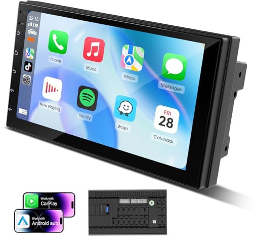 Haudio Double Din Car Stereo 7 inch Carplay Screen for Car Wireless or USB,Car Tablet with Handsfree Bluetooth,GPS Navagation, Voice Control,Mirror Link,Carplay and Android Auto Touch Screen,RDS Radio
