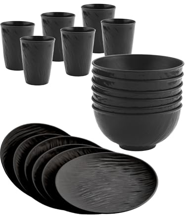 HOMGEN 18PC Camping Plastic Plates and Bowls Set Microwave&Dishwasher Safe | Stackable with Plates Bowls Cups, BPA Free, Unbreakable for Kids, Lightweight Party Dinner Set for 6, for Home, Picnic, RV
