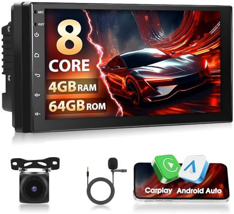 8 Kerne Motorsi 2 Din Autoradio 4+64G von Qualcomm A-pple Carplay Android Auto Radio 7'' IPS Touchscreen Android 15 Stereo Radio unterstützt DAB+ Bluetooth 5.1 GPS, AHD-Rückfahrkamera und Mikrofon