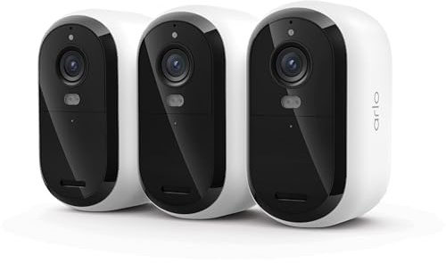 Arlo Essential Security Camera Wireless Outdoor 2K (3rd Gen, 2025 Release) - Battery Power, Person Recognition, Package Detection, Animated Preview, 1-Month Trial of Secure Plan, 3 Cam, White