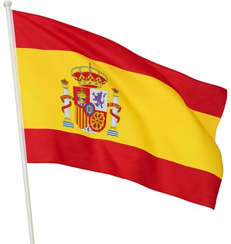 Bandera de España con Mástil – 90x60 cm – Ideal para Fiestas, Eventos Deportivos, Celebraciones Nacionales y Decoración