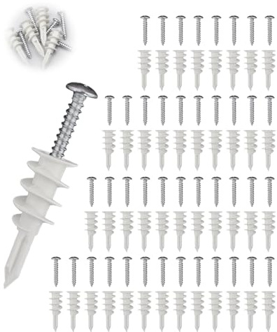 SEESUNO 150Pcs Wall Plugs for Plasterboard, Plasterboard Fixings Set, 75 Drywall Anchors and 75 Self Drilling Screws