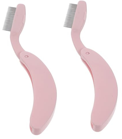 Gogogmee 2 Pièces Peigne à Cils et Sourcils Métallique Dense Outil de Séparation et Coiffage pour Maquillage Manche Long Ergonomique Acier Inoxydable Usage Professionnel et Domestique Rose