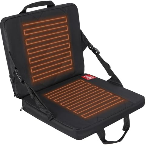 REDCAMP Siège de stade chauffant avec soutien dorsal, chauffage à 3 niveaux, coussin pliable pour blanchisseur, chasse, camping, bureau (noir, 38 x 33 x 33 cm, tissu Oxford 600D, coton matelassé