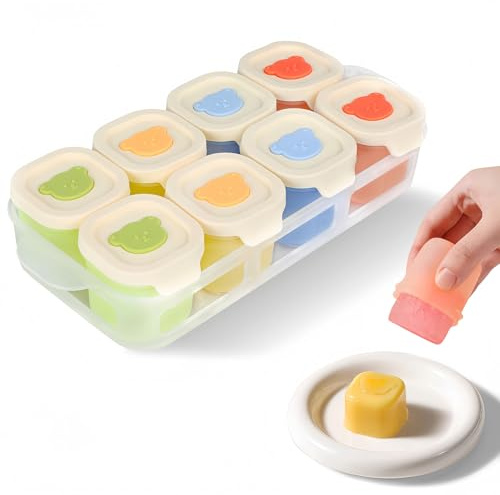 Oaioya 8pcs Contenitori per Alimenti da Freezer,50ML*8 Vaschette in Silicone con Coperchi Ermetici e Valvola Dotato di Piatto di Organizzazione,Contenitori Antiperdite per Bordo Sughi Oli