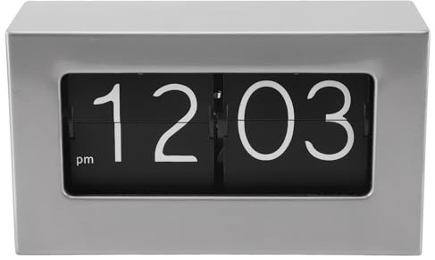 Juqrelith Auto Flip Clock, 12H, 304 Stainless Steel, Silver Vintage Desk Clock - Retro Style Elegance, Clear Large Display, for Home Office and Living Room