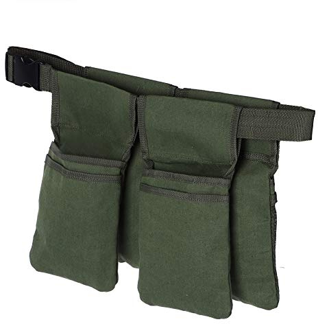 Gardening Tool Waist Bag Belt, 7 Pockets Adjustable Garden Canvas Waist Bag Heavy Duty Tool Pouch Gardening Belt for Men and Women, Green
