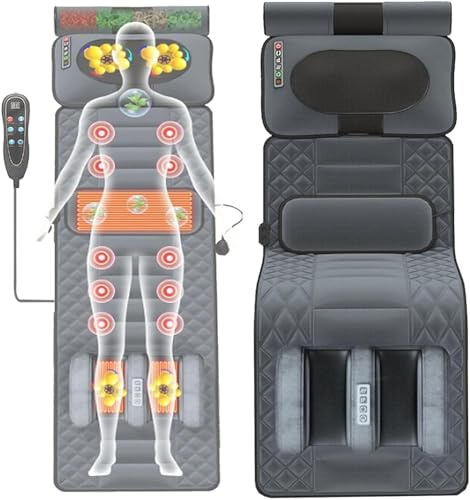 Alfombrilla de masaje con calor, almohadilla de masaje vibratoria de cuerpo completo, colchón térmico para aliviar el dolor de espalda, almacenamiento plegable y portátil, terapia de masaje lumbar y