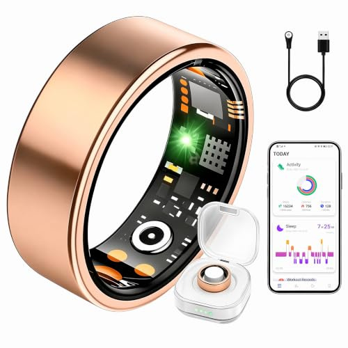 BLESYS Bague Connectée pour Homme et Femme avec Mesure de la Pression Artérielle Suivi du Sommeil et de l'Activité et Rappel du Cycle Menstruel iOS et Android(Or Rose, périmètre approprié 54.4-55.0mm)