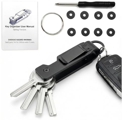 YAZWUR Organizador de Llaves de Metal, Compacto Porta Llaves de Aluminio, Caja de Almacenamiento de Llaves con D-Ring (para 3-4 llaves)