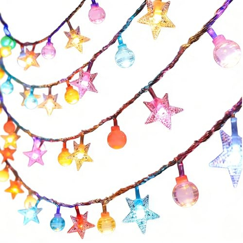 Kugeln LED Lichterkette Batteriebetrieben, 300CM 20 LED Bunte Kugel Lichterkette mit Sternen, 2 Modi Funkeln und Dauerlicht, für Party Kinderzimmer Hochzeit Balkon Deko Silvester, Innen und Außen