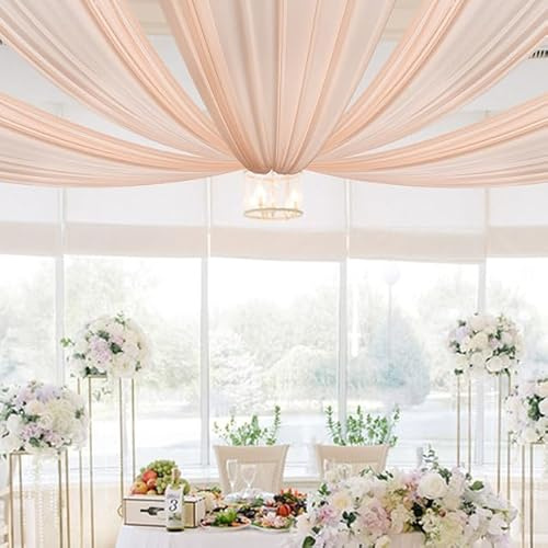 6 Panels Light Pink Ceiling Drapes, 5x15ft Wedding Arch Draping Fabric, Sheer Curtains Voile Chiffon Drapery, Draping Wedding Ceiling Decorations, for Party Ceremony Birthday Event Stage