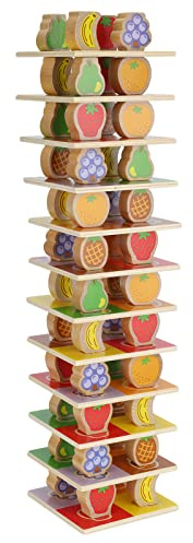 Juego de Torre de Apilamiento de Frutas para Niños, Juguete Clásico de Madera con Juego Fácil y Divertido, Ideal para Desarrollar la Coordinación Ojo-Mano y Habilidades Motoras Finas,