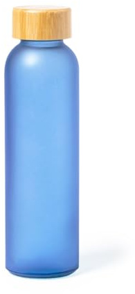 Genérico Botella de Agua de Cristal 500ml con Tapón de Bambú, Libre de BPA, Reutilizable, Transparente, 22.5cm de Alto, 6.3cm de Diámetro, 250g (Azul)