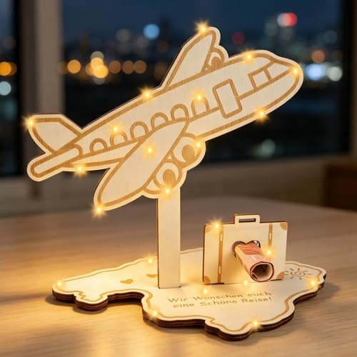 ARTREE Geldgeschenk Reise, Geldgeschenke Geburtstag Holz, Flugzeug Urlaub Geschenk Verpackung, Wunscherfüller Geldgeschenke, Reisekasse Geschenke für Frauen, Männer (Karte Flugzeug)