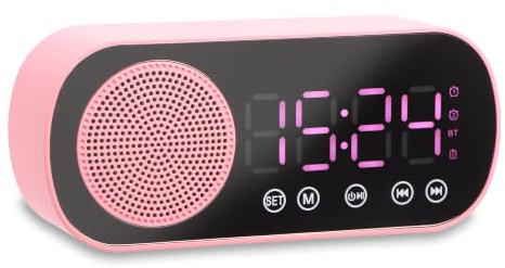 LED Digitaler Wecker mit Großen Zahlen, Dual-Alarm Wecker Digital, Rosa | Funk-Wecker Digital mit Batterie, Tischuhr Alarm Clock Nachttisch Uhr Tragbarer Spiegelalarm Radiowecker FM Wecker