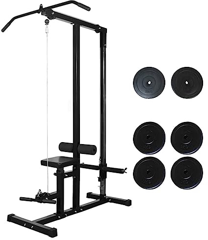 Teenpull Stazione fitness con dischi da 40 kg, per allenamento della forza, palestra a casa, con curler per le gambe, torre per trazioni e barra di sicurezza per la costruzione muscolare e esercizi