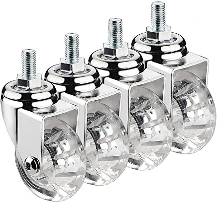 50 mm genomskinliga svängbara hjul M8 & M10 x 15 mm möbelhjul 360° roterande vagnhjul 4-pack kraftiga rullhjul för enkel rörlighet