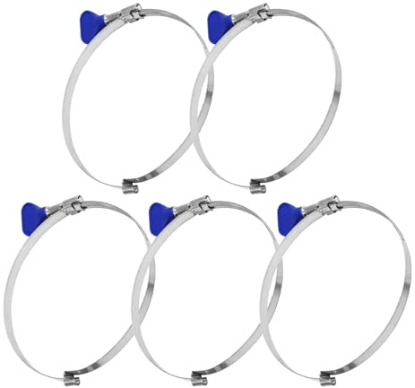 POWERTEC 70226 4 Inch Left Hand Keyed Bridge Hose Clamp, Thumb Screw Key Adjustable Stainless Steel Hose Clamps for Dust Collection, Dust Collector and Dryer Vent Hose, 5 Pack