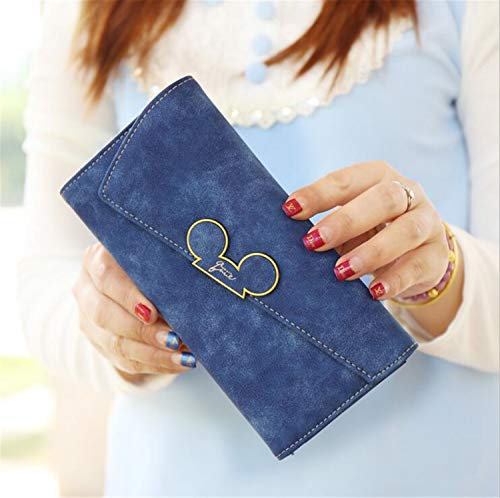 YasLa Roele Brieftasche Frau Scrub Langen Abschnitt Mickey Kopf magnetische Schnalle geneigten Cover dreifach gefalzt einzigartige Kreditkarteninhaber Geldbeutel (19,1 * 9,5 * 2,3 cm)