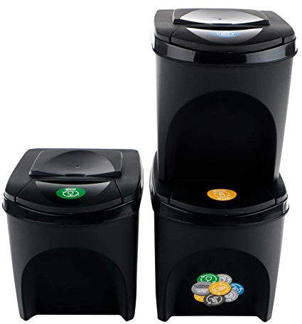 Set de 3 cubos de basura KEDEN SORTIBOX papelera reciclaje, antracita, volumen 3x25L