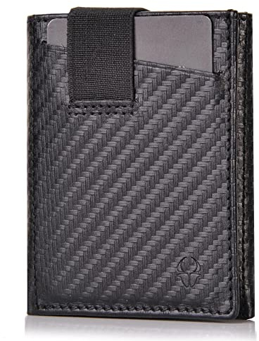 DONBOLSO Wallet 2 - Slim Wallet mit Münzfach - 8 Kartenfächern - bis 12 Karten - RFID Schutz - echtes Leder - Mini Geldbörse in Carbonoptik