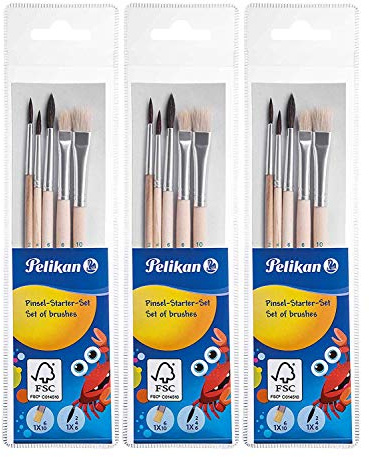 3x MPD Pinselset Haar- (Stärke 2,4,6) und Borstenpinsel (Stärke 6,10), Pelikan