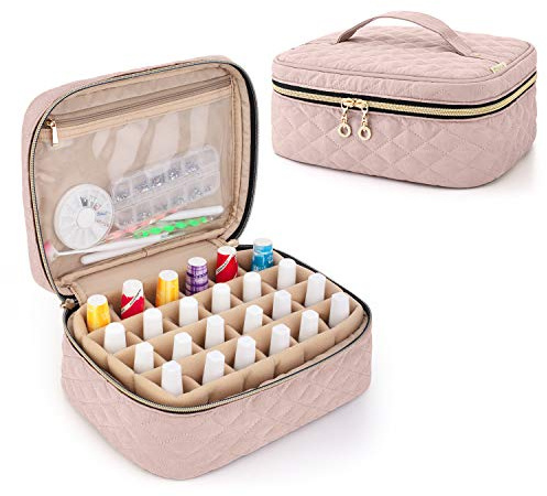 Yarwo Nail Polish Carrying Bag Holds 24 Bottles (15ml/0.5 fl.oz), Travel Storage Organizer for Nail Polish and Manicure Accessories, Dusty Rose (Bag Only)