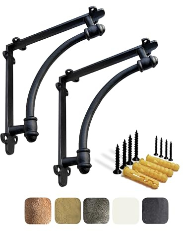 NACH Decorative Shelf Brackets, 2 Pack of 9.6 x 1.7 x 9.6 inch Black Cast Iron Shelf Brackets - Decorative Brackets for Mounting - Industrial Style Brackets