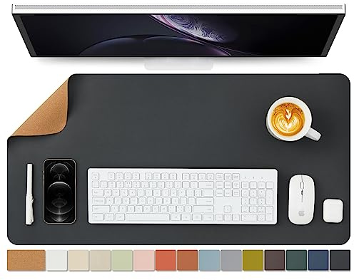 Kork Schreibtischunterlage - Doppelseitige Schreibtischauflage für Büro und Zuhause - Als große Mausunterlage und Schreibtischmatten auf Schreibtischen（Schwarz、80cmx40cm）