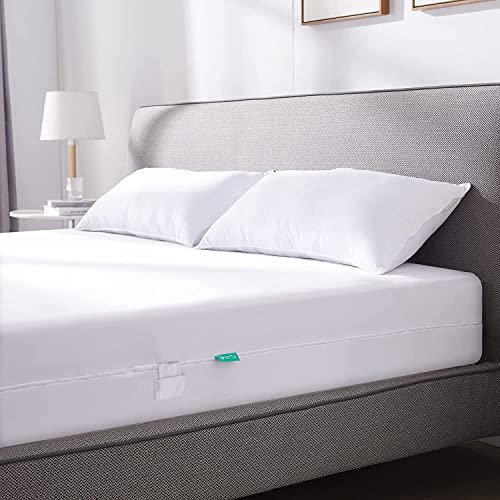 UTTU Wasserdicht Matratzenbezug 160 x 200 cm, Elastischer Anti Milben Matratzenbezug, Matratzenschutz mit 4-Seitigem Reißverschluss, Encasing für 15-25 cm Tiefe