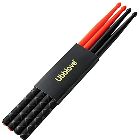 Nylon Drumsticks 2 pairs with ANTI-SLIP Handles for Drum,Exercise Plastic Drum Sticks,Attractive,Light and Durable Sticks for Drums,Musical Instrument Percussion Accessories (Black and Red)