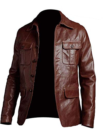 Blazer en cuir de mouton pour homme – Style décontracté avec col de chemise pour homme - Marron - Medium