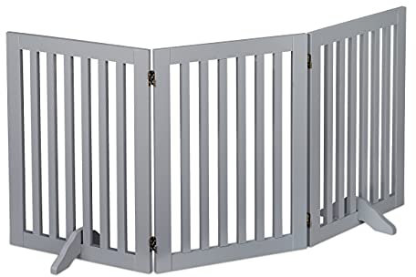 Relaxdays Absperrgitter, freistehendes Schutzgitter, HxB: 70 x 154 cm, mit Füßen, Hunde, klappbar, Türgitter, grau