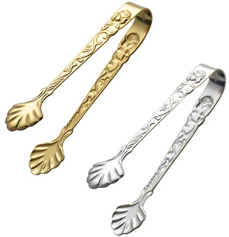 2Pack Rose Handle Sugar Tongs, Vintage Rose Relief Stainless Steel Ice Cube Clips Sugar Tongs Sliver and Gold Small Food Clips for Tea and Coffee Party, Appetizers Desserts Kitchen Barware